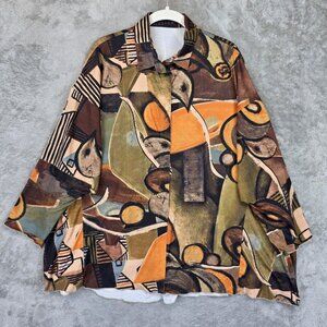 3potato Shirt Womens L/XL Multicolor Abstract Art Print Button Front Tunic Swing